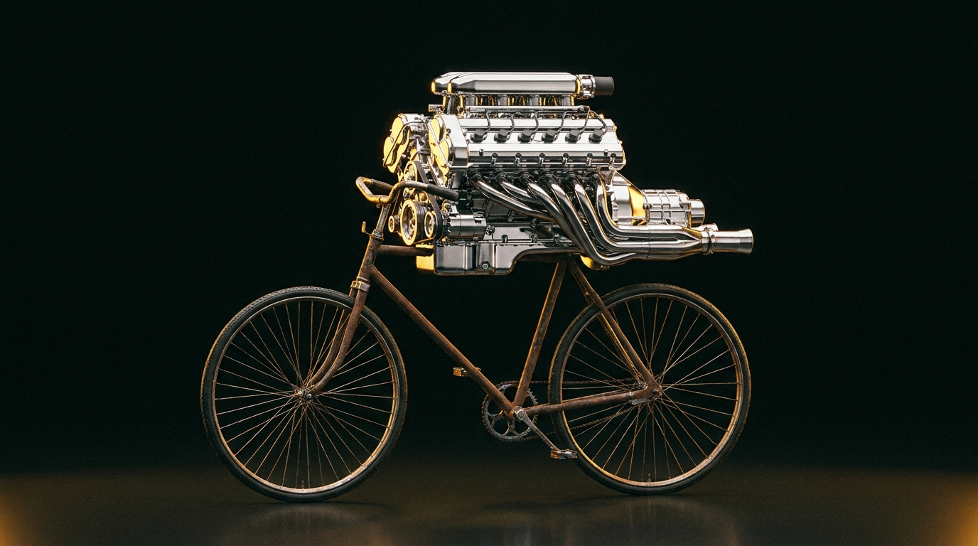 A supercar engine mounted on a flimsy bicycle - the bottleneck